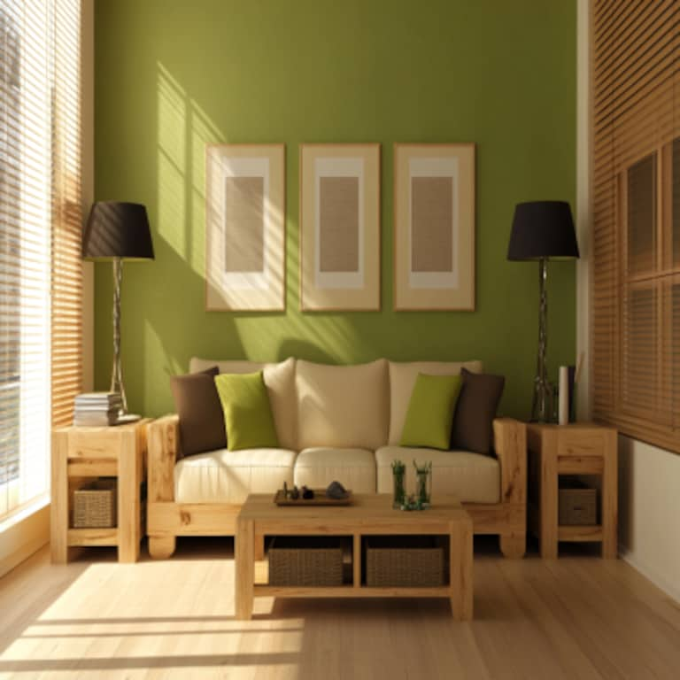 Modern Beige and Green Wall Paint Design for Living Room