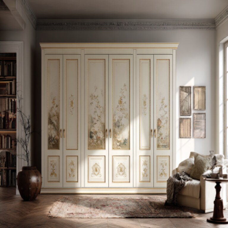 6-Door Classic Swing Wardrobe Design in Tiepolo and Off White