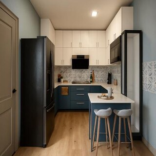 Scandinavian Dual Tone Kitchen with Breakfast Nook