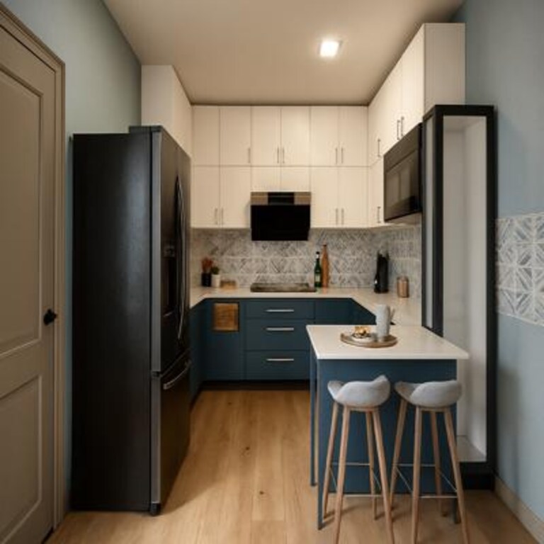 Scandinavian Dual Tone Kitchen with Breakfast Nook