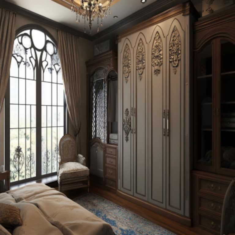 Modern 4-Door Swing Wardrobe Design In Gothic Grey