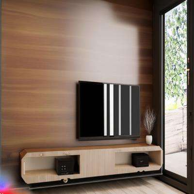 Contemporary TV Unit Design in Brown Laminate with Wooden Floor