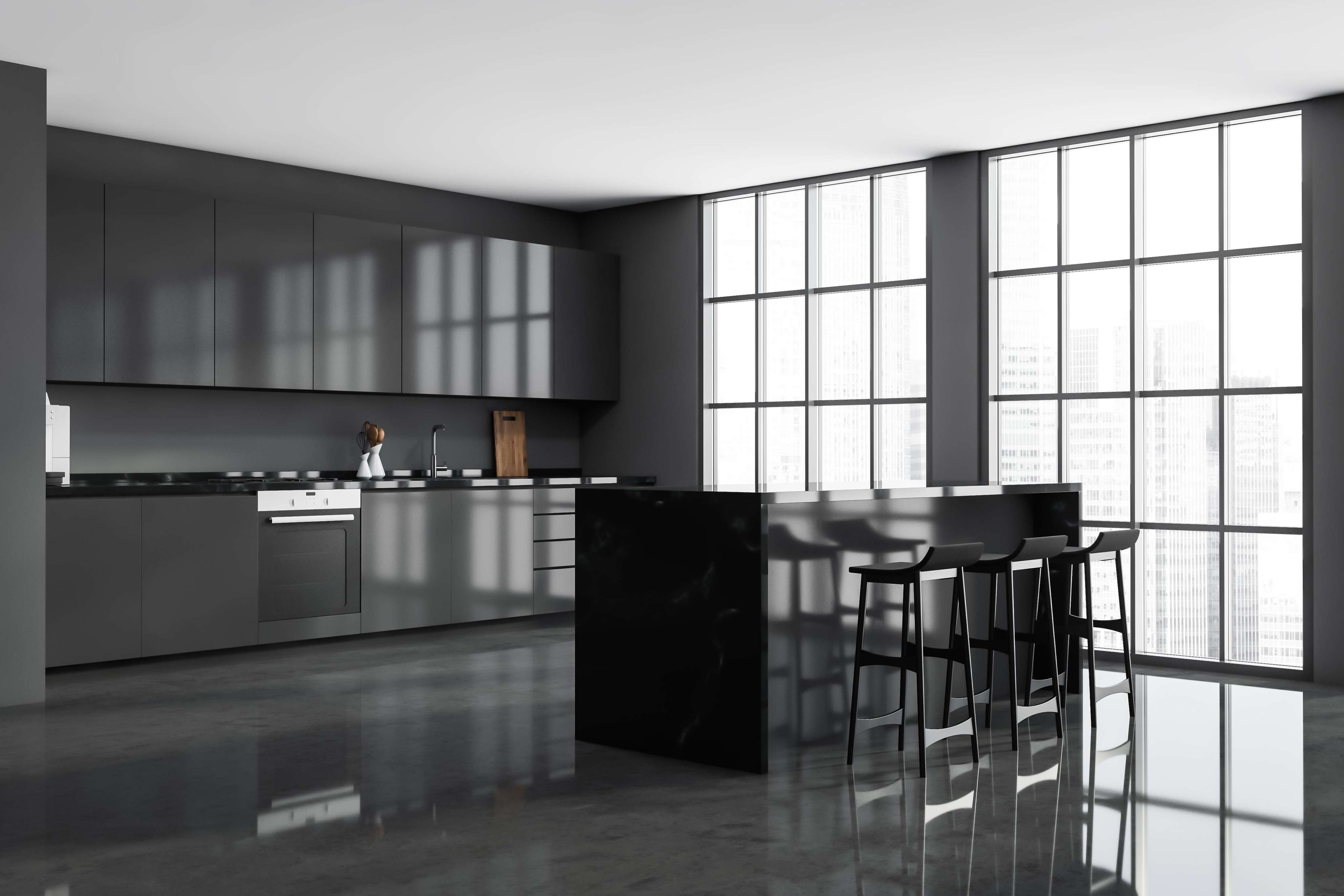 Ash Grey Glossy Modular Kitchen