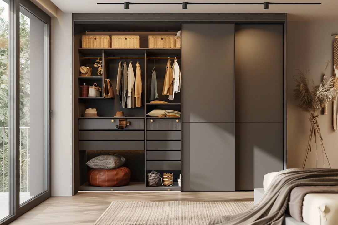 Contemporary 2-door Dove Grey Sliding Door Wardrobe Design With Loft ...