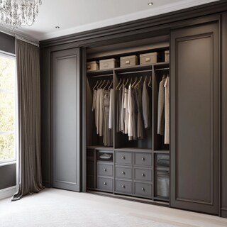 Traditional Floor-To-Ceiling Sliding Door Wardrobe Design In Grey