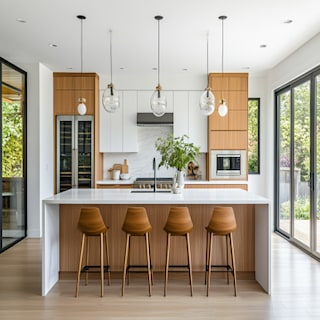 Modern Island Kitchen Design with Quartz Countertop