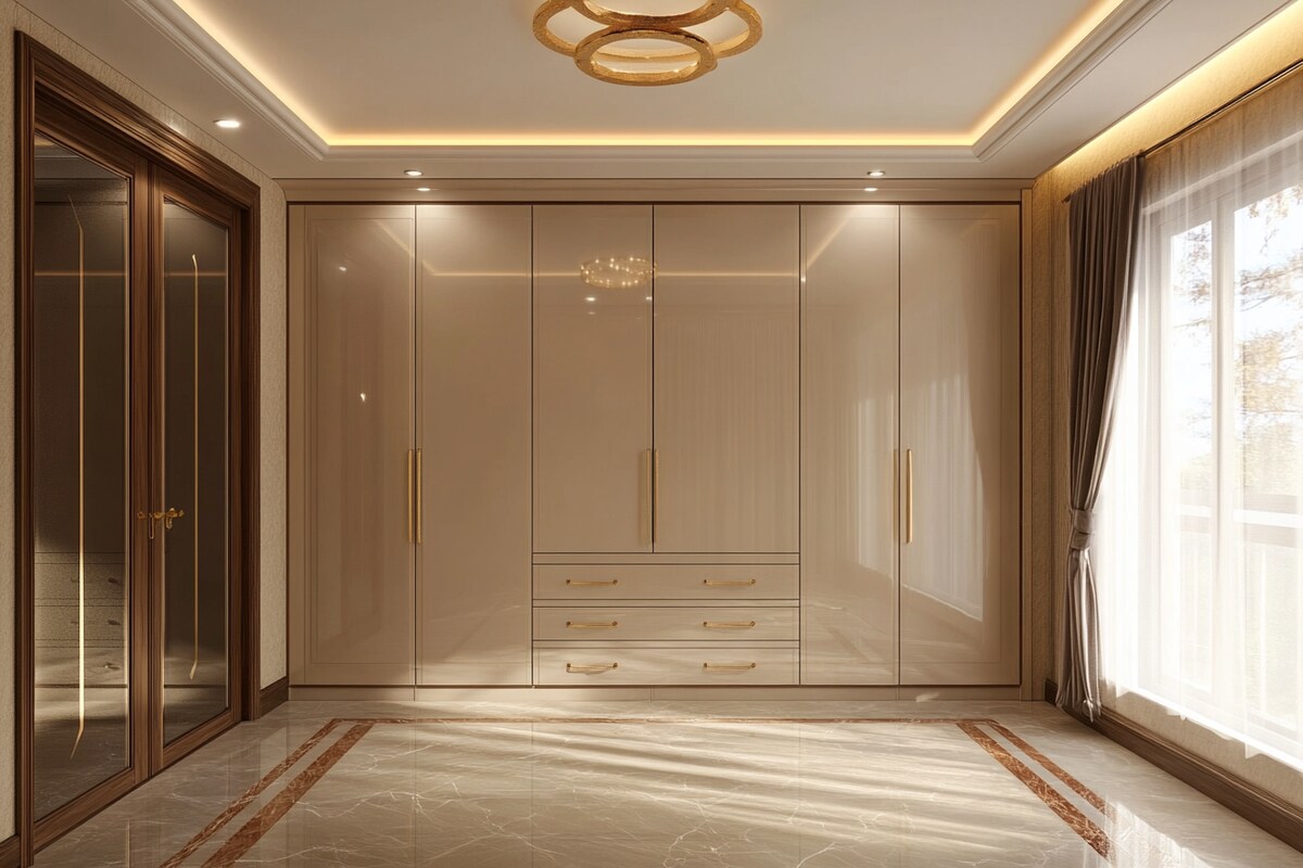 Modern 6 Door Champagne Swing Wardrobe Design