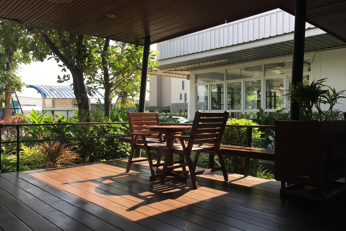 Simple Balcony Design with Wooden Flooring