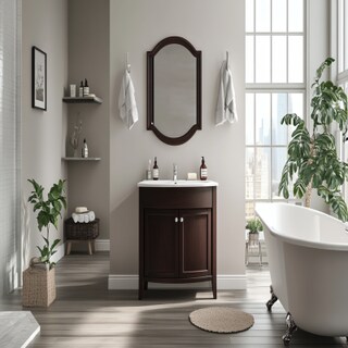 Mid-Century Modern Bathroom Design With Floor-Mounted Brown Unit