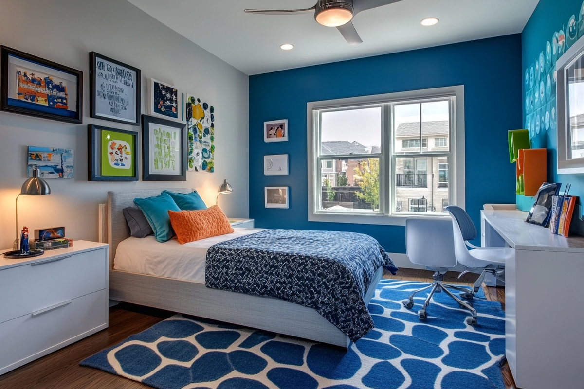 Modern Kids Room Design With Blue Accent Wall