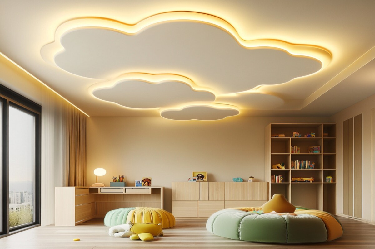 Contemporary Cloud Shaped Plus-Minus POP Ceiling Design