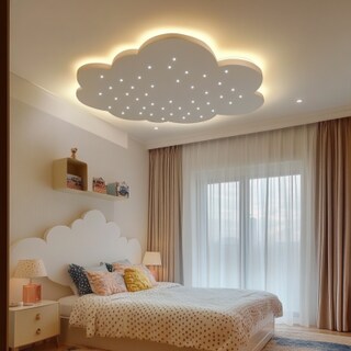 Minimalistic White Cloud Shaped POP Bedroom Ceiling Design With Polka Dots