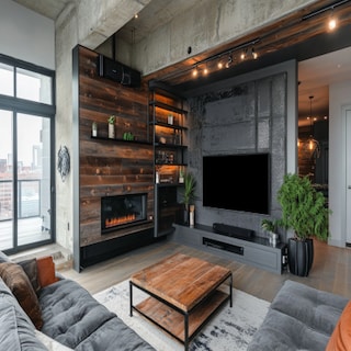 Industrial Grey and Dark Brown TV Unit with Backlit Panel