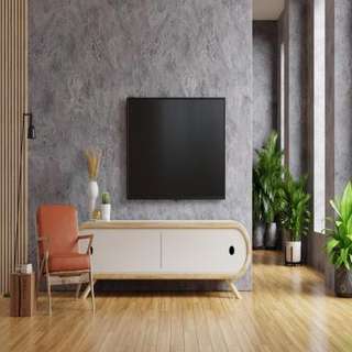Industrial Wooden TV Unit Design  in a Modern Living Room