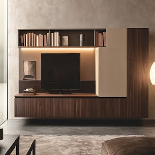 Contemporary TV Unit Design With Dark Wood And Irish Cream Console