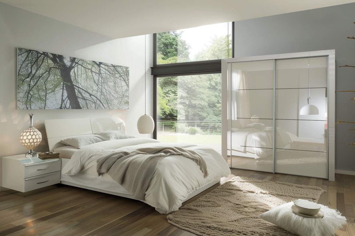 Modern Master Bedroom Design With 2-door White Sliding Wardrobe