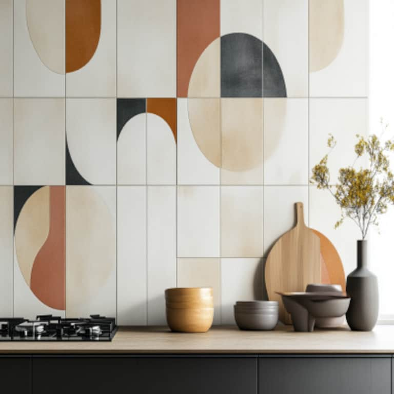 Contemporary Abstract Grid-Patterned Ceramic Wall Kitchen Tile Design