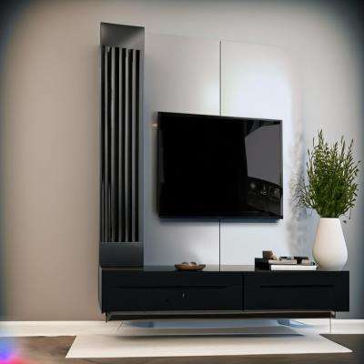 Modern TV Unit Design in Black with Glossy Finish