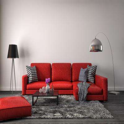 Contemporary Grey and Red Living Room