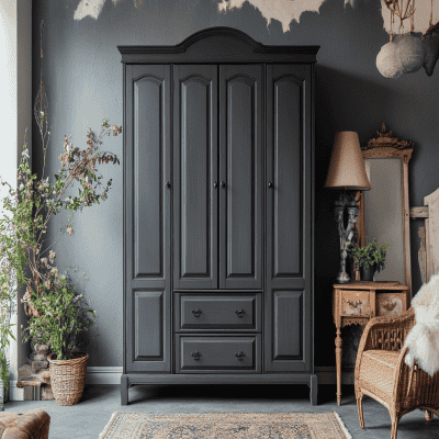 Gothic Grey Modern 4 Door Swing Wardrobe Design