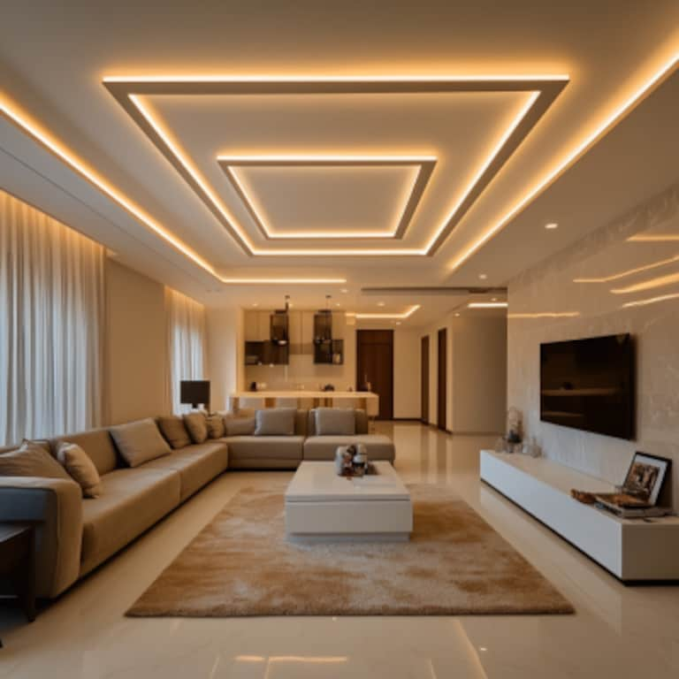 Modern POP Multilayered Rectangular False Ceiling Design