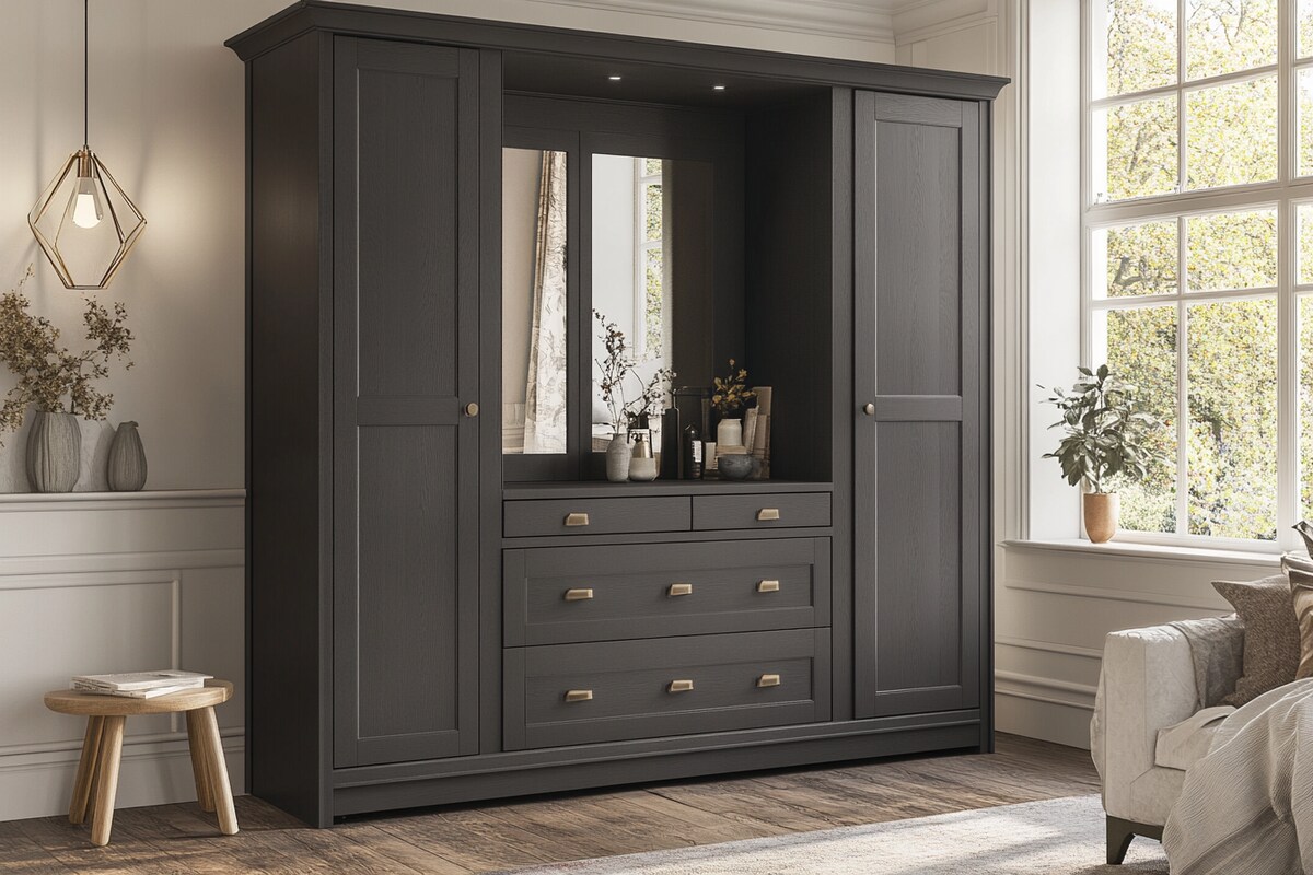 Slate Colour Contemporary Swing Wardrobe with Dresser