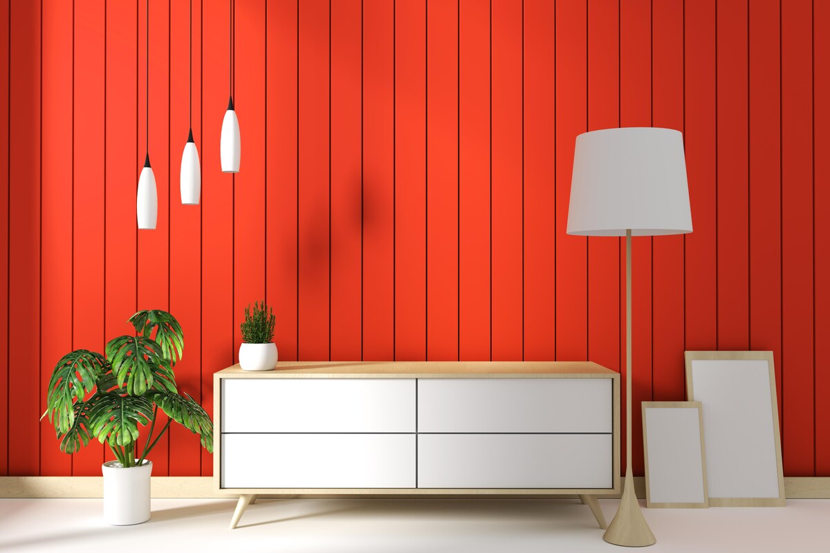 Contemporary TV Unit Design in Orange Laminate Contemporary TV Unit Design in Orange Laminate