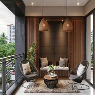 Contemporary Balcony Design With Dark Grey And Brown 2-Door Swing Wardrobe