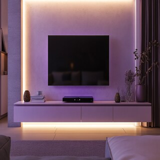 Modern Lavender TV Unit Design with Wall-Mounted Drawers