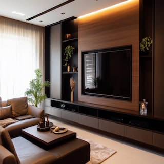 Classic Wall-Mounted TV Unit Design with dark Brown Wall