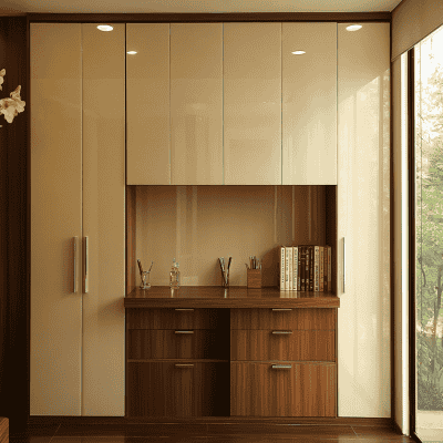 6 Door Contemporary Swing Wardrobe Design with Study Table