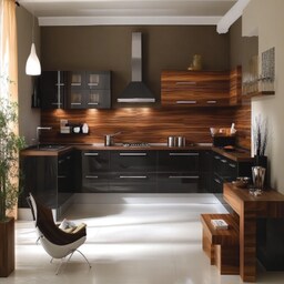 Modern Blue And Wood Modular Regalia Kitchen Design With Kitchen Island