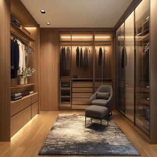 Modern Wooden Walk-In Wardrobe With Sliding Door