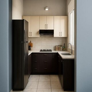 Contemporary Two Tone U Shaped Kitchen in Cream and Brown