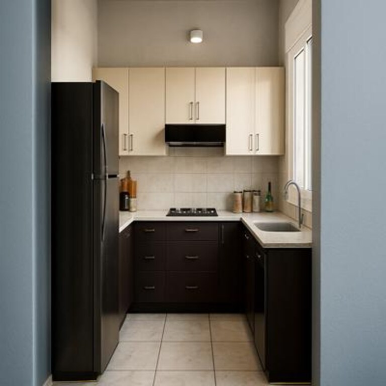 Contemporary Two Tone U Shaped Kitchen in Cream and Brown Contemporary Two Tone U Shaped Kitchen in Cream and Brown