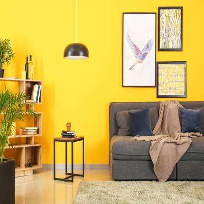 Canary Yellow Living Room Design With Dark Accent Pieces