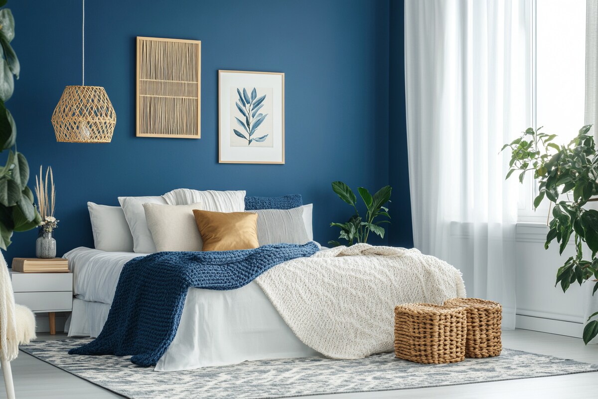 Modern Indigo Blue Bedroom Wallpaint Design