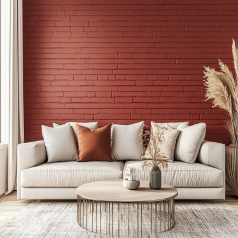 Modern Brick Red Wall Paint Design for Your Living Room