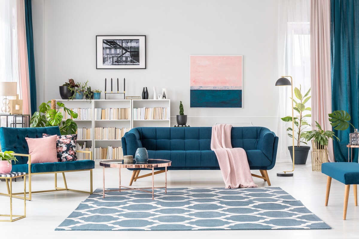 Vougish Living Room Design in Blue and Pink Colour Combination Vougish Living Room Design in Blue and Pink Colour Combination