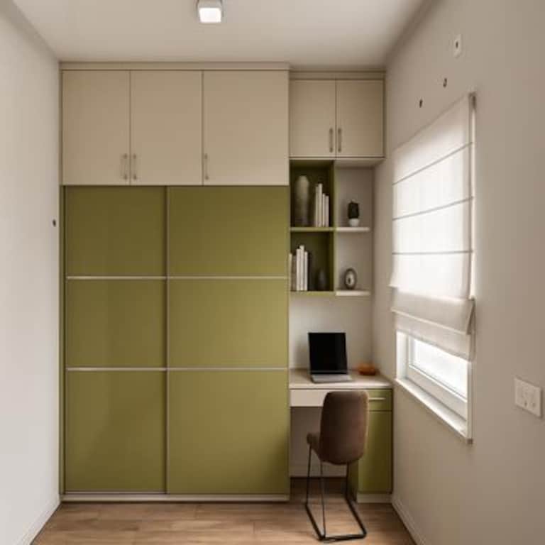 Olive Sliding Wardrobe with Integrated Study Unit