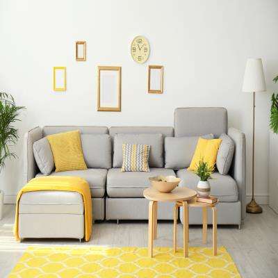 Living Room Design With Yellow and Grey Colour Combination Sofa