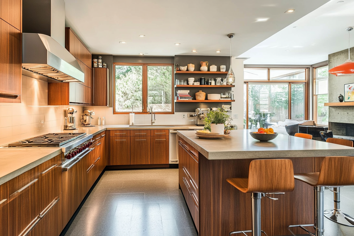 Classic Modular Open Regalia Kitchen Design With Wooden Cabinets