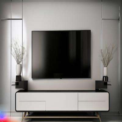 Modern TV Unit Design in White With a Metallic Backdrop