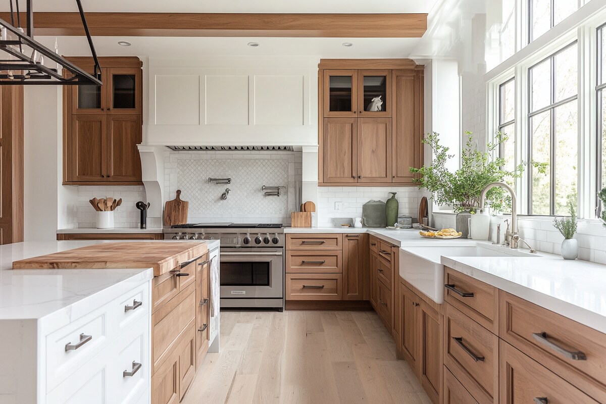 Classic Modular Open Wood And White Straight Regalia Kitchen Design