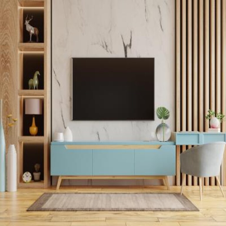 Modern Marble TV Unit Design with Black Hues