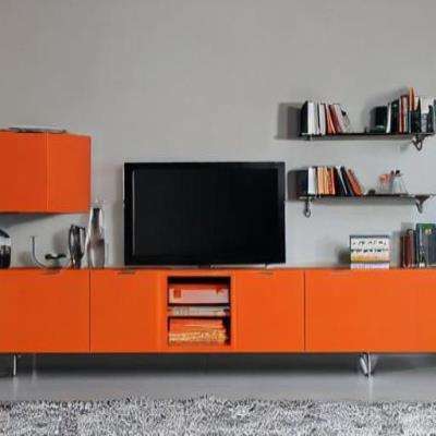 Industrial TV Unit Design in Orange Laminate