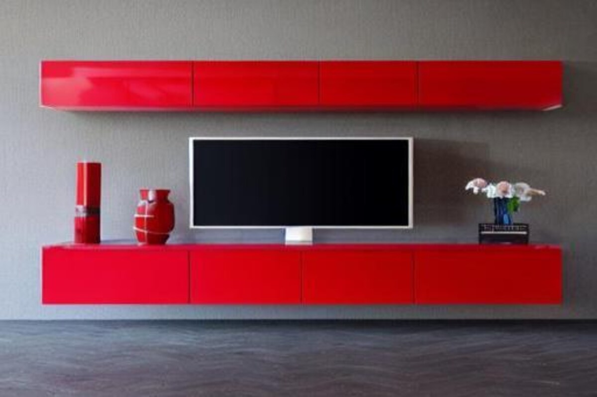 Industrial TV Unit Design in Red Laminate