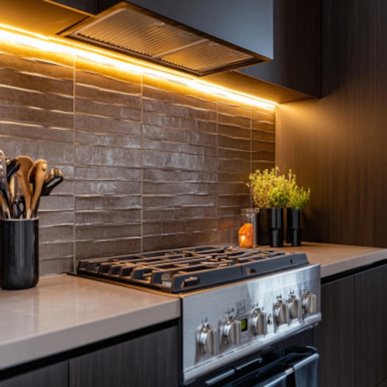 Modern Brown Ceramic Matte Kitchen Tile Design with a Grid Pattern