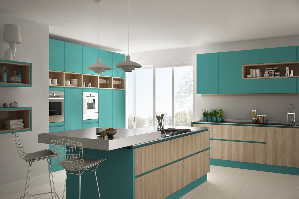 Leisure Palette of a Turquoise Blue Modular Kitchen Leisure Palette of a Turquoise Blue Modular Kitchen