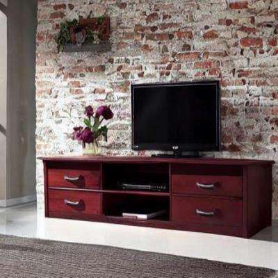 Rustic TV Unit Design in Maroon with Brick Wall